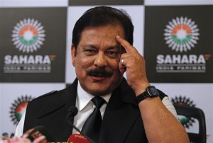 Sahara Group Chairman Subrata Roy gestures as he speaks during a news conference in Mumbai
