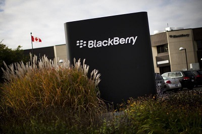 A sign is seen at the Blackberry campus in Waterloo