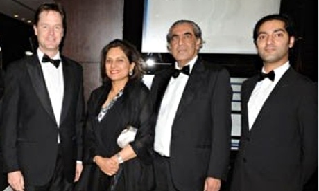 Nick Clegg pictured with (left to right) Anita, Soudhir and Bhanu Choudhrie at a charity event